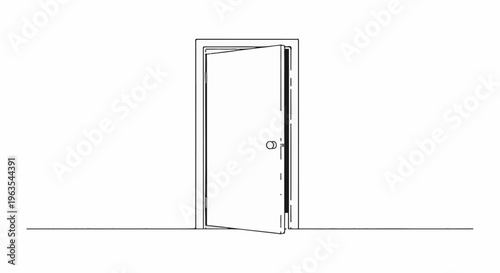 Open doorway with a slightly ajar door, a simple line drawing
