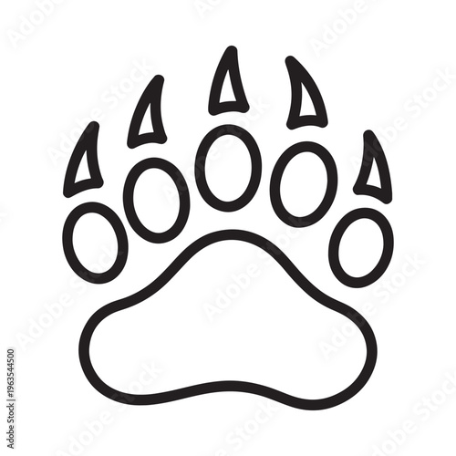 Black and white illustration of a bear paw print with visible claws