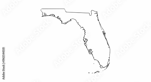 Outline of the state of Florida showing its coastline and border