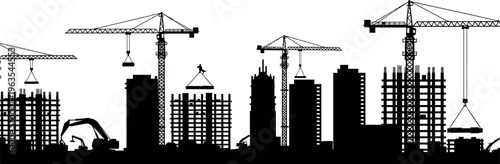 City Construction Site Silhouette with Cranes and Buildings Under Development