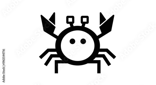 Simple Black and White Crab Icon Vector Illustration on Isolated White Background