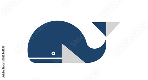 Stylized Blue Whale Icon, Simple Marine Animal Logo Design, Isolated White Background