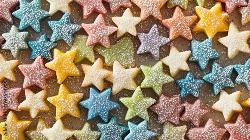 Festive Christmas Star and Tree Shaped Cookies Dusted with Powdered Sugar