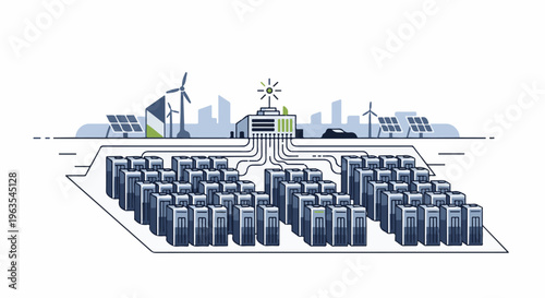 Modern energy system with renewable sources feeding storage units