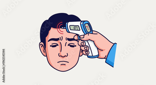 Person gets forehead temperature checked with infrared thermometer