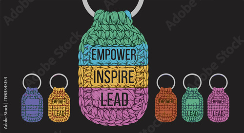 Motivational keychains with positive words empower, inspire, lead