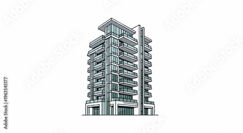 Modern glass and concrete high-rise building with multiple balconies