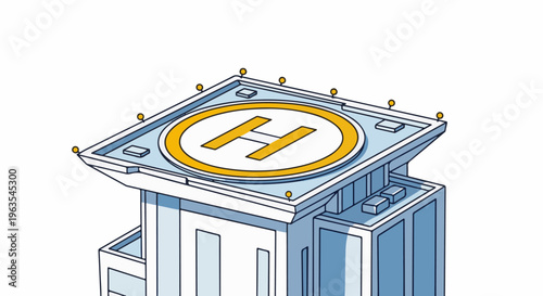 Modern building with helipad featuring prominent 'H' symbol