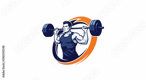 Muscular man in tank top lifts barbell over head in athletic design