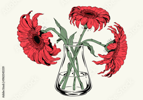 wilted red gerberas in a vase icon

