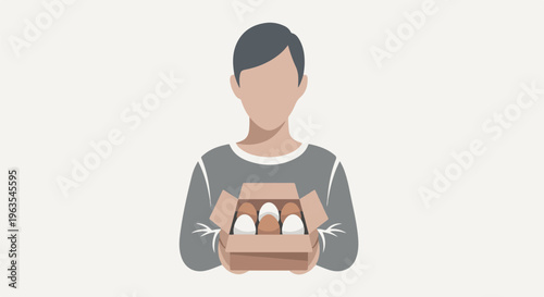 Person holding a box of six eggs