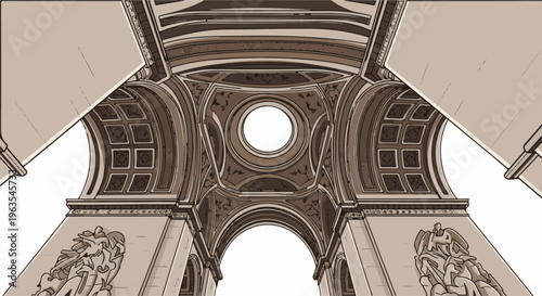 Ornate archway interior view looking up with detailed carvings