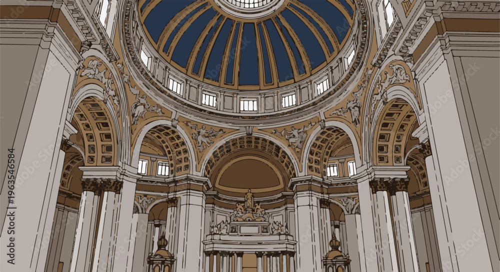 Obraz premium Ornate classical dome interior with intricate carvings and arched windows