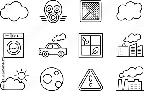 Collection of simple line representing environmental pollution and protection concepts