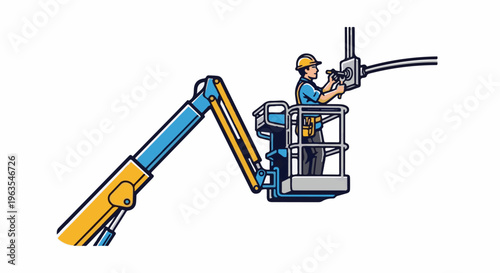 Person in aerial lift works on electrical wiring