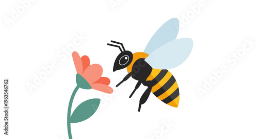 Bee Collecting Nectar from Pink Flower.