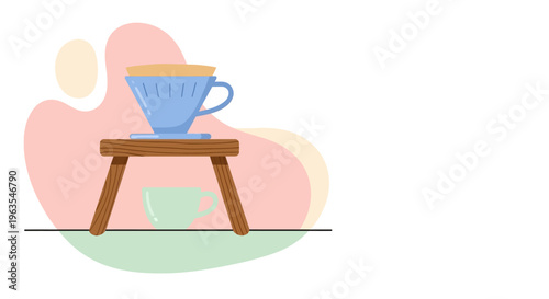 Blue Coffee Pour Over on Stool.