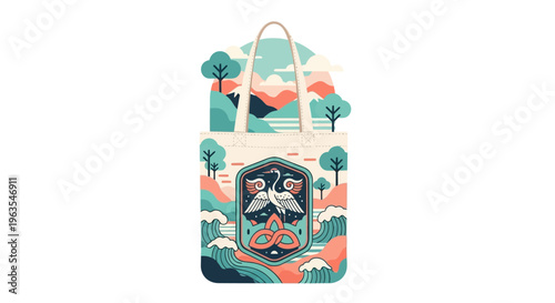 Colorful Backpack with Fantasy Landscape Design.