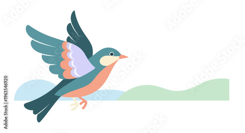 Colorful Bird in Flight Illustration.