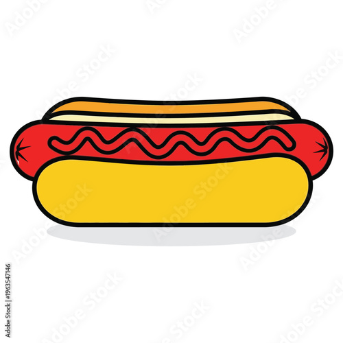 Hot Dog with Ketchup in a Bun Fast Food Cartoon Illustration Vector