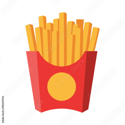 French fries in a red cardboard box fast food vector illustration