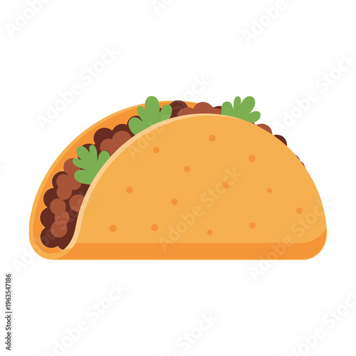 Mexican taco with ground beef and cilantro flat vector illustration