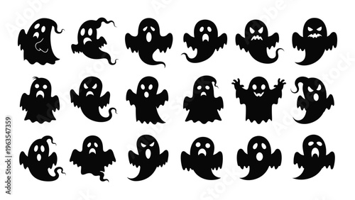 Collection of 15 unique black ghost silhouettes