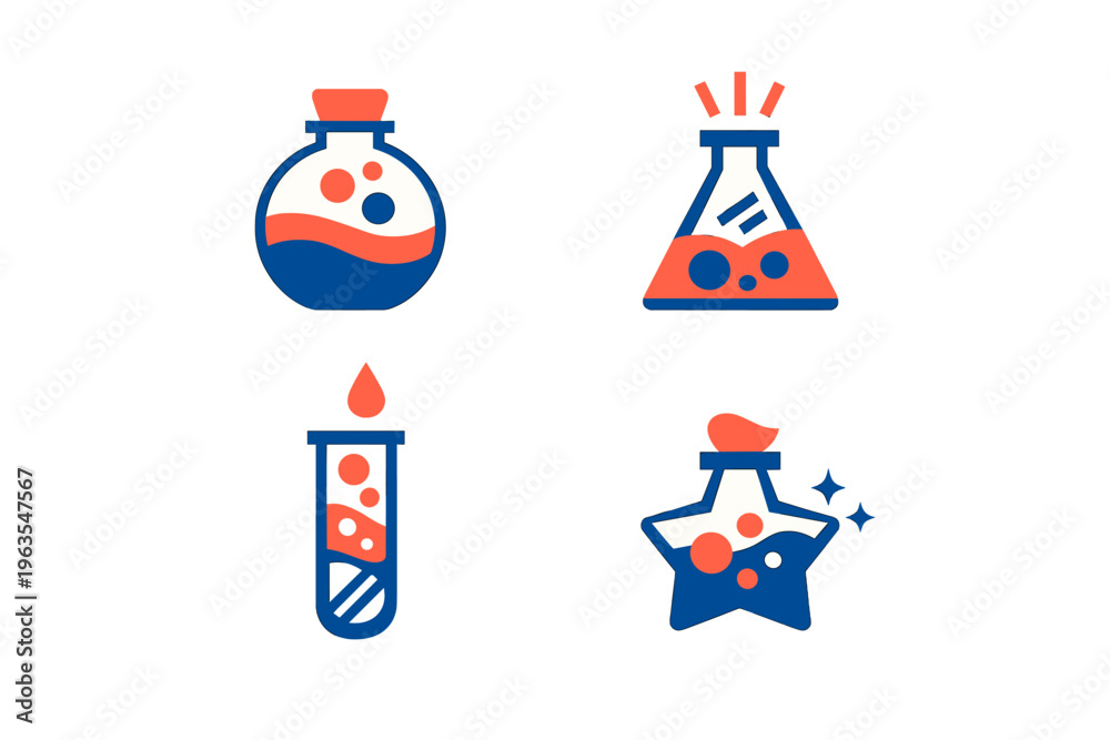 Fototapeta premium Colorful science lab equipment with potion bottles and test tubes for educational use in teaching and learning activities