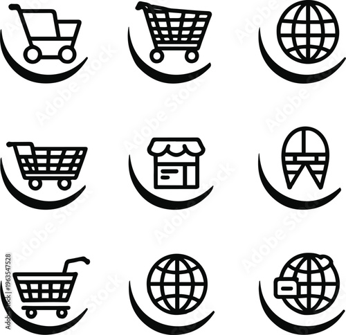 e commerce business icons, 9 icons, rounded and outline mix, modern ui vector
