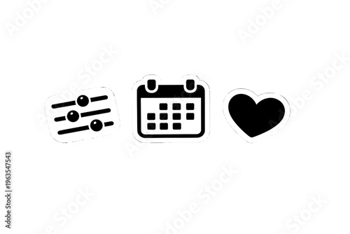 Icons show settings, calendar, and heart representing time management and emotions in a digital space