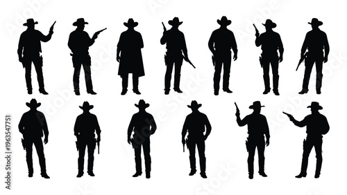 Western cowboy silhouettes in various poses