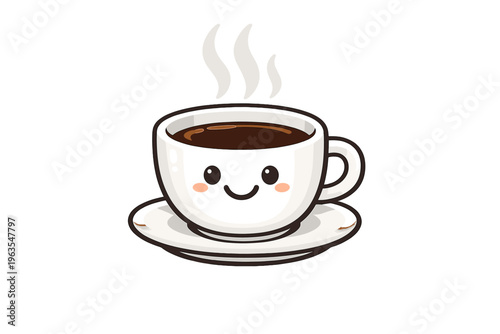 Cute coffee cup with a smiling face and steam rising, conveying warmth and comfort for drink lovers during morning routines or breaks