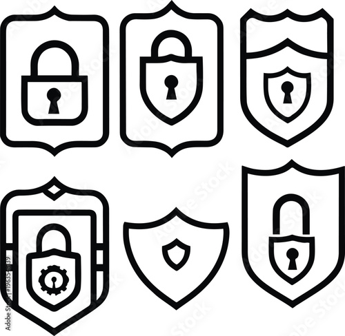 password security icons, 6 icons, lock and shield styles mix, clean vector