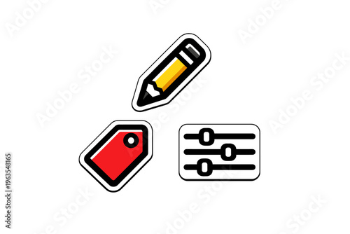 Design tools for creative projects with pencil, tag, and sliders ready for use in various applications and workflows for artists and designers