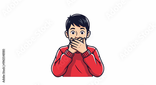 Person in red sweater covering mouth in surprise or shock