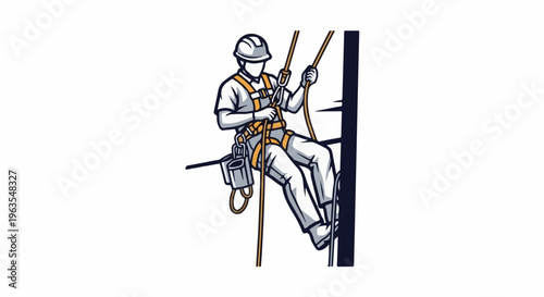 Person in safety harness rappelling down a vertical surface