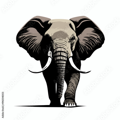 Large Elephant with Big Ears Standing.