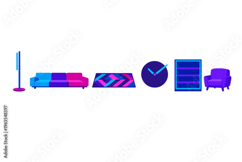 Bright furniture items in modern design for home decoration in a living space