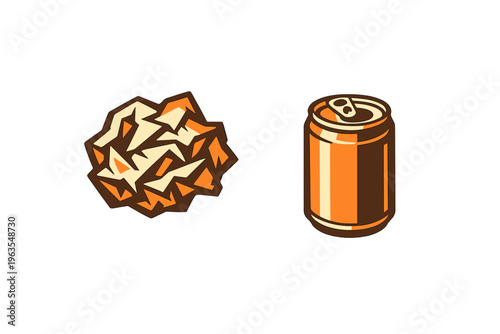 Snack and drink illustration showing a pile of snack and a can