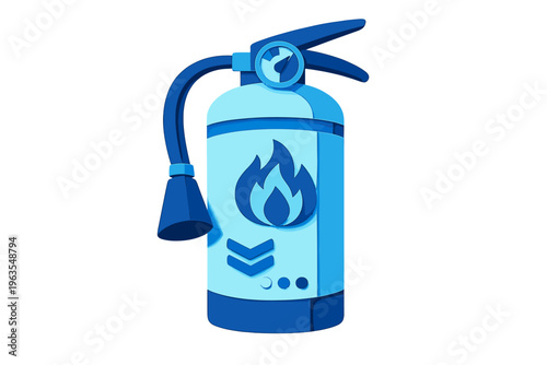 Fire extinguisher with blue design and flame symbol for safety in various settings like homes and offices