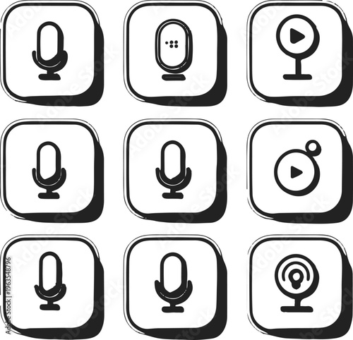  voice assistant icons, 9 icons, smart device styles mix, rounded outline vector