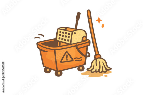 Mop and bucket ready for cleaning at a home or office during the day