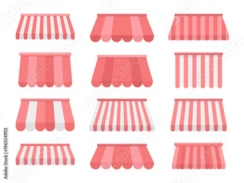 Collection of striped and solid pink and white store awnings in various styles shop