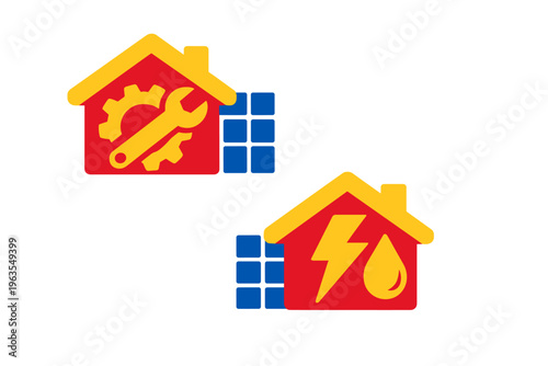 Home repair icons showing tools and utilities for maintenance and service of household systems