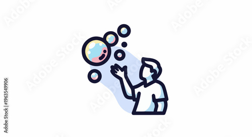 Person reaching out to catch floating soap bubbles