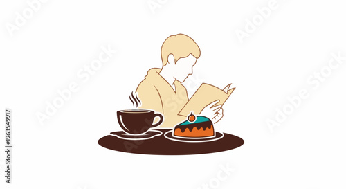 Person reading with coffee and cake
