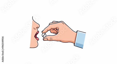 Person receiving a small round white pill from fingers