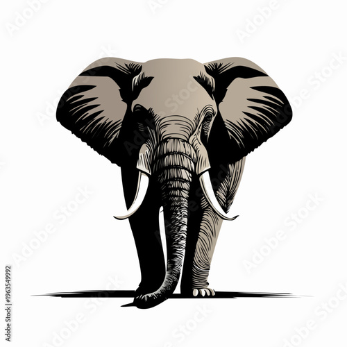 Large Gray Elephant Facing Forward Standing.