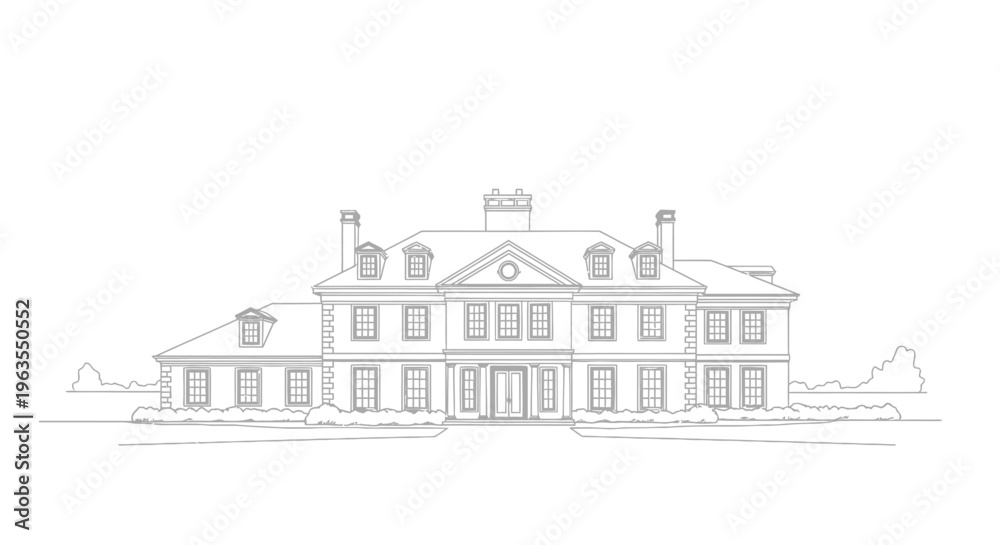 Naklejka premium Elegant Classic House Outline Drawing isolated white background