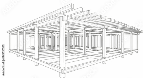 Detailed Architectural Framework of House Construction isolated white background